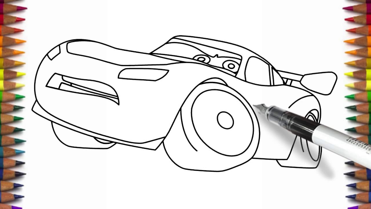 1280x720 How To Draw Lightning Mcqueen From Cars Step - Lightning Mcqueen Line Drawing