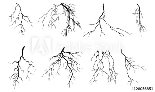 500x299 Lightning Thunder Storm Zapping Vector Silhouette Set Isolated - Lightning Storm Drawing