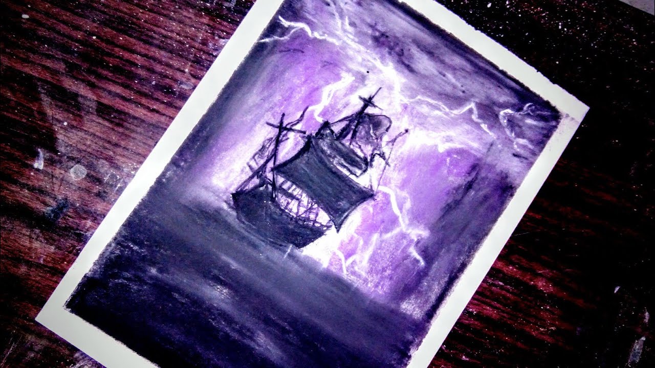 1280x720 soft pastels lightning storm drawing ship in thundering storm - Lightning Storm Drawing