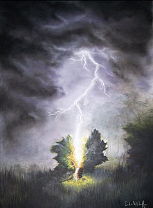 221x300 Struck Drawing - Lightning Storm Drawing