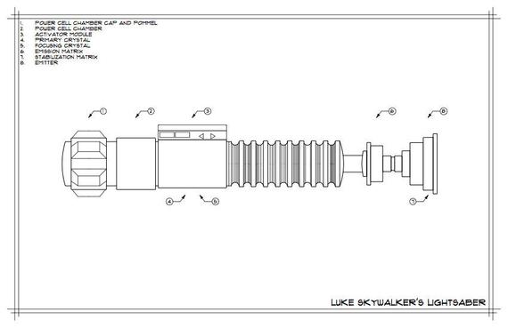 570x369 luke skywalker's lightsaber schematic drawing etsy - Lightsaber Drawing