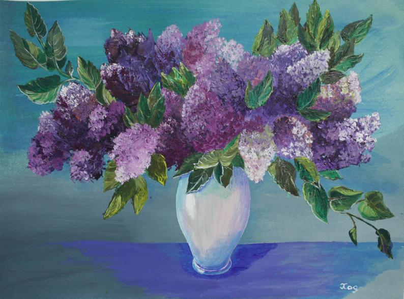 794x587 acrylic painting canvas art lilac purple flowers drawing etsy - Lilac Flower Drawing