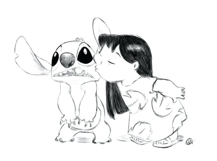 728x541 lilo with bag and a doll in stitch coloring - Lilo Stitch Drawing