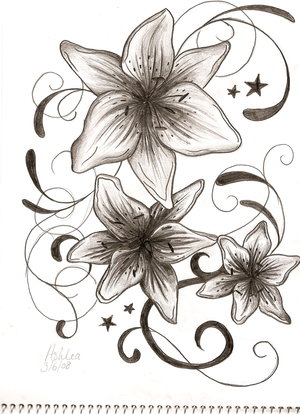 300x414 Lily Flower Tattoo Drawing - Lily Flower Drawing