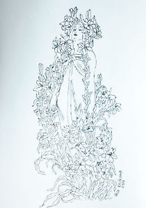 210x300 Lilies Fairy Original Pencil Portrait Drawing Painting Lady Lily - Lily Flower Drawing Pictures