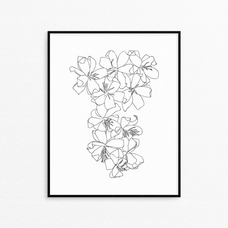 794x794 Lily Flower Line Art Printprintablewall Decorlack And Etsy - Lily Flower Line Drawing
