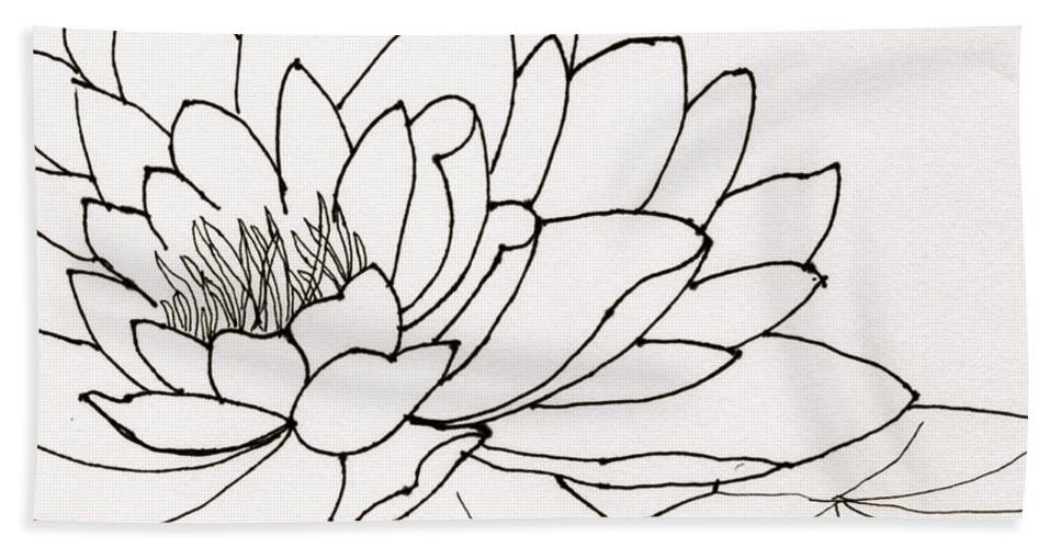 967x500 Water Lily Line Drawing Hand Towel For Sale - Lily Line Drawing
