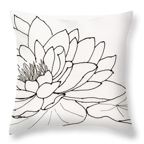 500x500 Water Lily Line Drawing Throw Pillow For Sale - Lily Line Drawing