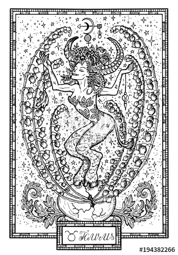 349x500 Zodiac Sign Taurus Or Bull With Lily Of The Valley Flower - Lily Of The Valley Flower Drawing