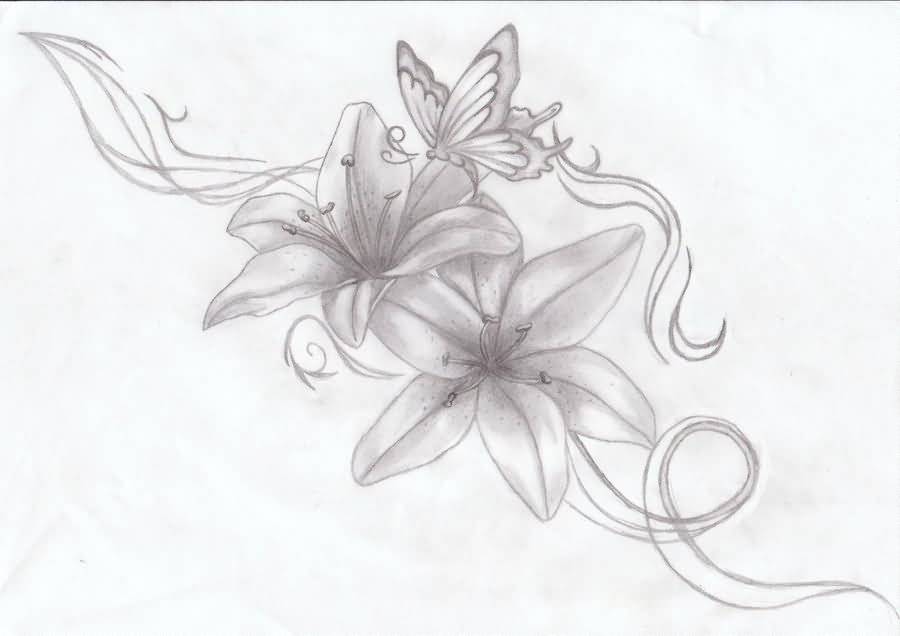 900x636 Marvelous Sketch Of Lily Tattoo - Lily Tattoo Drawing