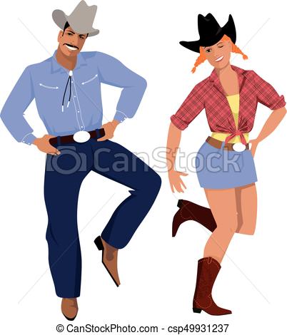 402x470 Linedance Couple Dressed In Traditional Country Western - Line Dance Drawing