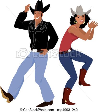 410x470 Western Country Line Dance Couple Dressed In Traditional Country - Line Dance Drawing