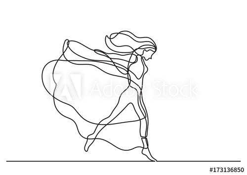500x354 Continuous Line Drawing Of Woman Dancing In Long Dress - Line Dance Drawing