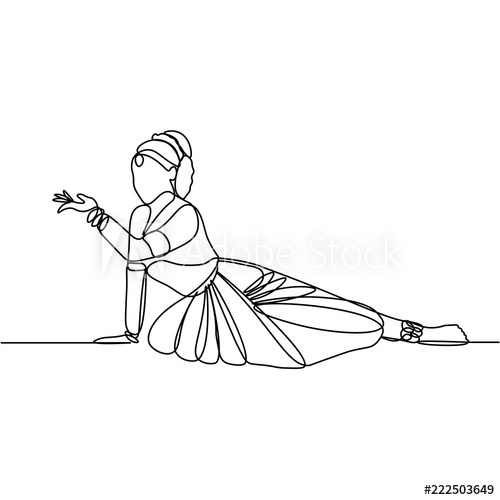 500x500 Continuous Line Drawing Women's Indian Dance - Line Dance Drawing
