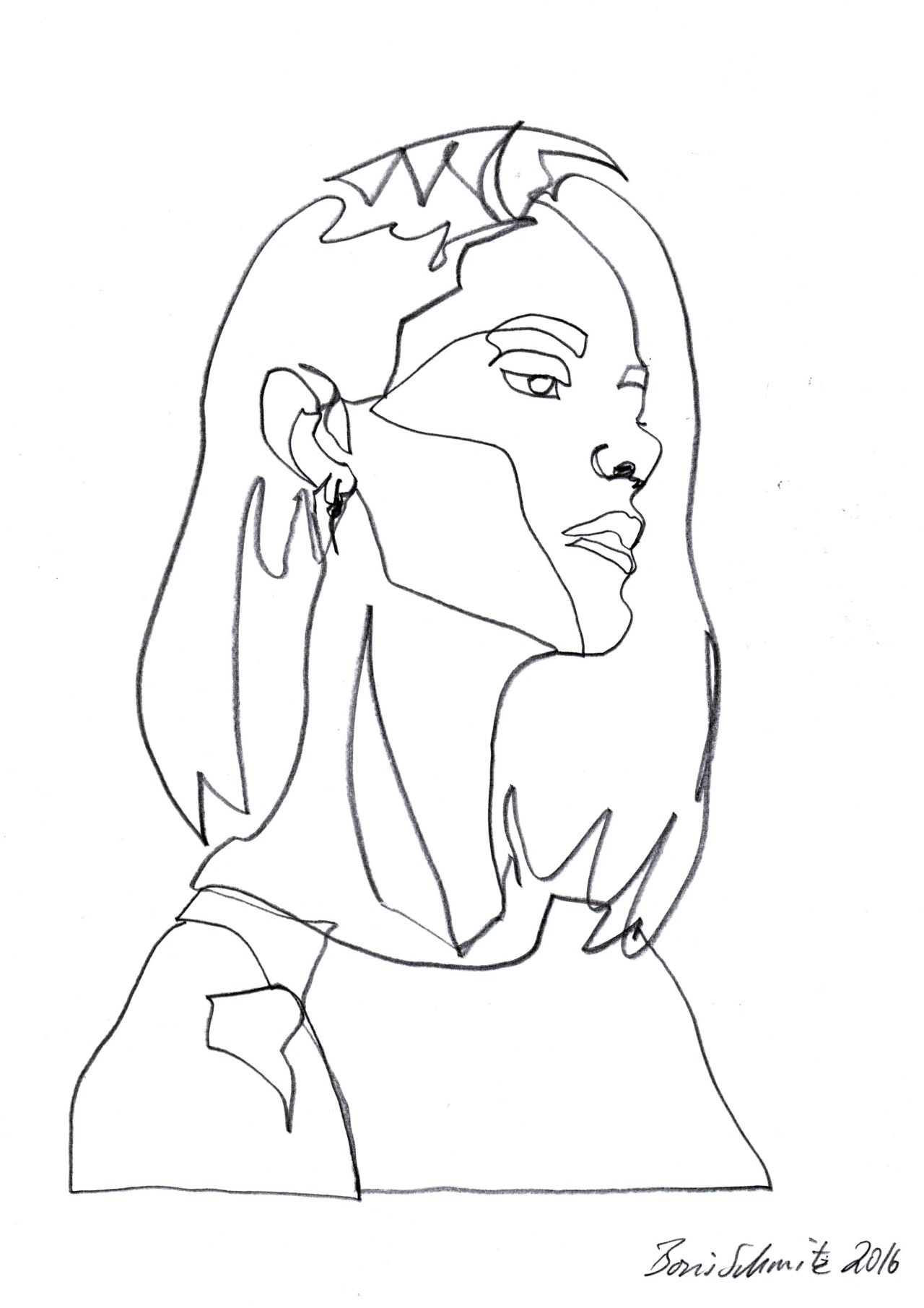 1280x1811 Gaze Continuous Line Drawing - Line Drawing