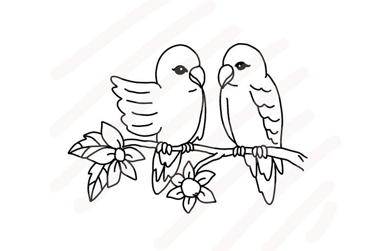 768x512 Love Birds Line Drawing - Line Drawing