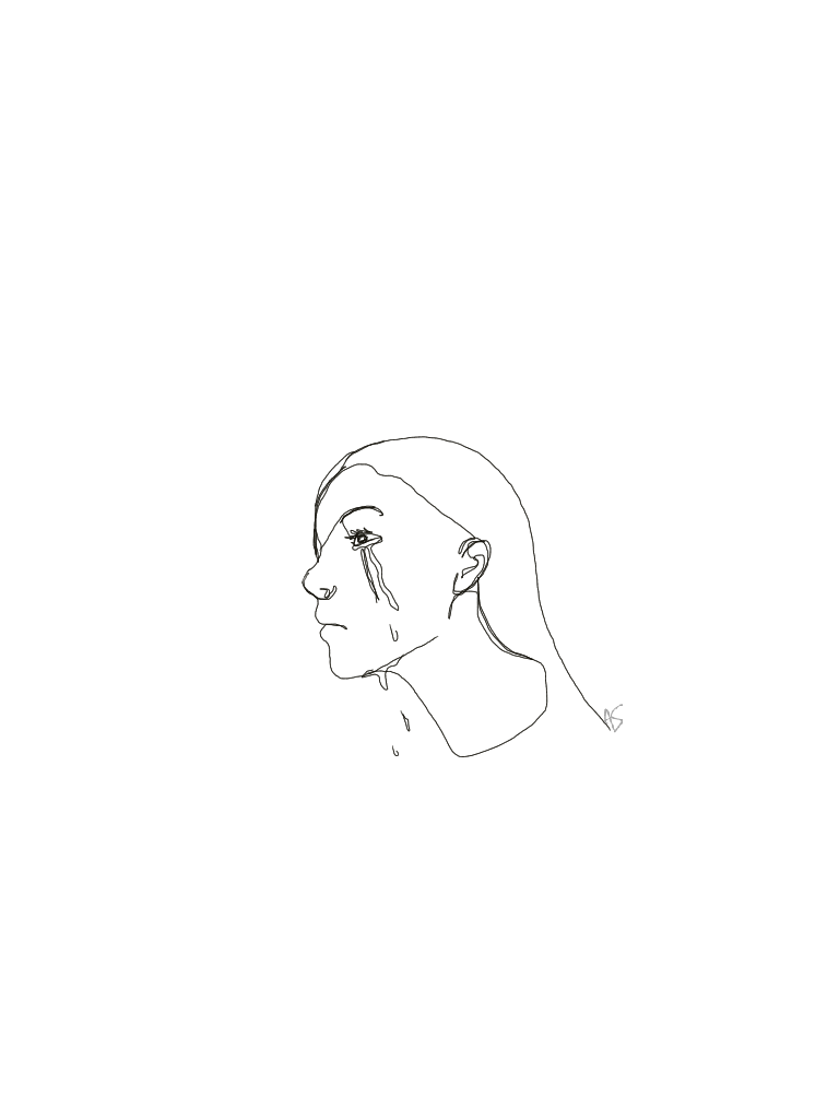768x1024 A Single Line Drawing Of A Weeping Girl - Line Drawing