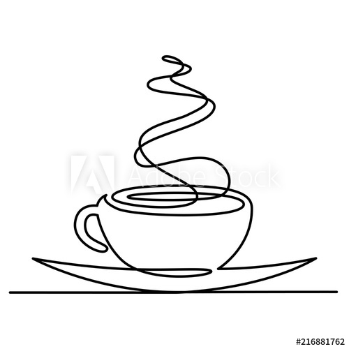 500x500 Continuous Line Drawing Of Cup Of Tea Or Coffee With Steam Linear - Line Drawing Coffee Cup