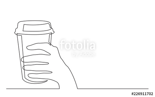 500x313 Continuous Line Drawing Of Hand Holding Cup Of Coffee With Lid - Line Drawing Coffee Cup