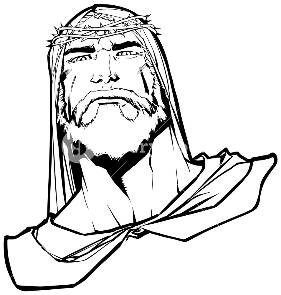 954x1000 Line Art Portrait Of Jesus Christ Wearing Crown Of Thorns - Line Drawing Crown