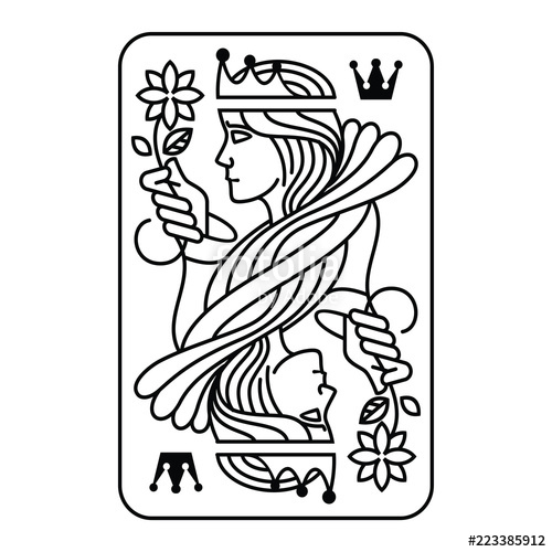 500x500 Queen Line Art Playing Card With Symbol Crown Stock Image - Line Drawing Crown