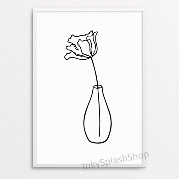 570x570 Minimalist Flower Print One Line Drawing Simple Floral Vase Etsy - Line Drawing Drawing