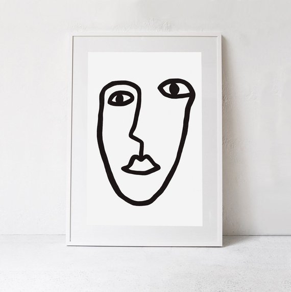 570x571 Line Art Print Line Drawing Face Poster Black And White Etsy - Line Drawing Face