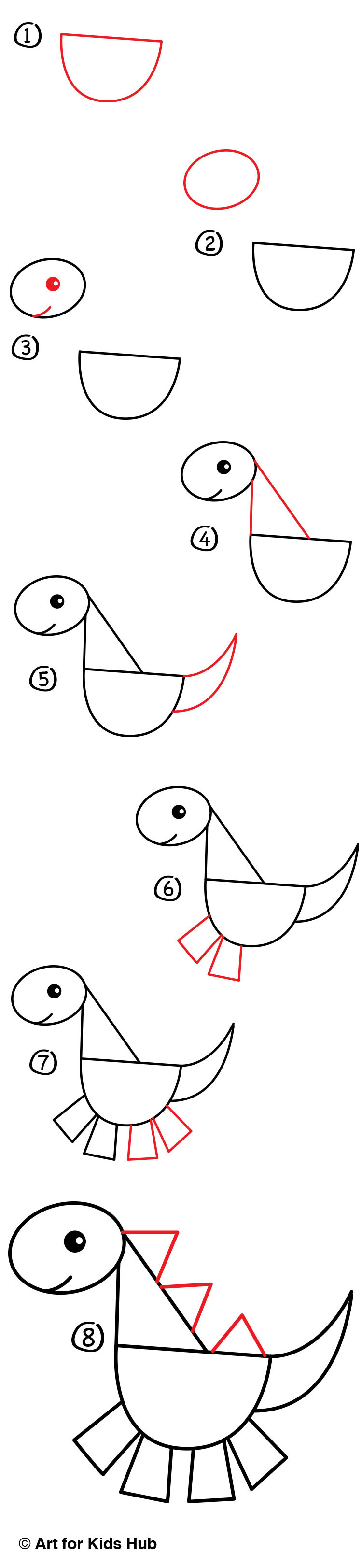 750x3246 How To Draw A Dinosaur With Shapes - Line Drawing For Kids