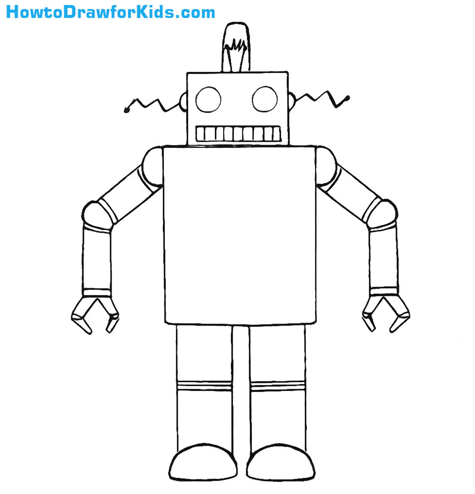 962x1000 How To Draw A Robot For Kids How To Draw For Kids - Line Drawing For Kids