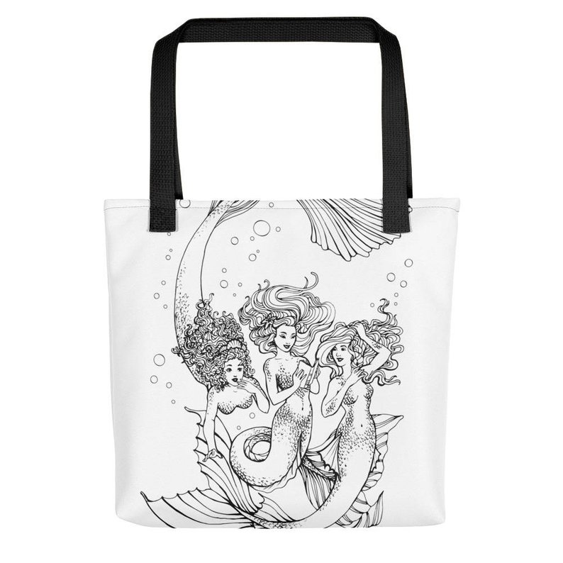 794x794 Mermaid Line Art Tote Bag Mermaid Book Lovers Gift Book Bag Etsy - Line Drawing Mermaid