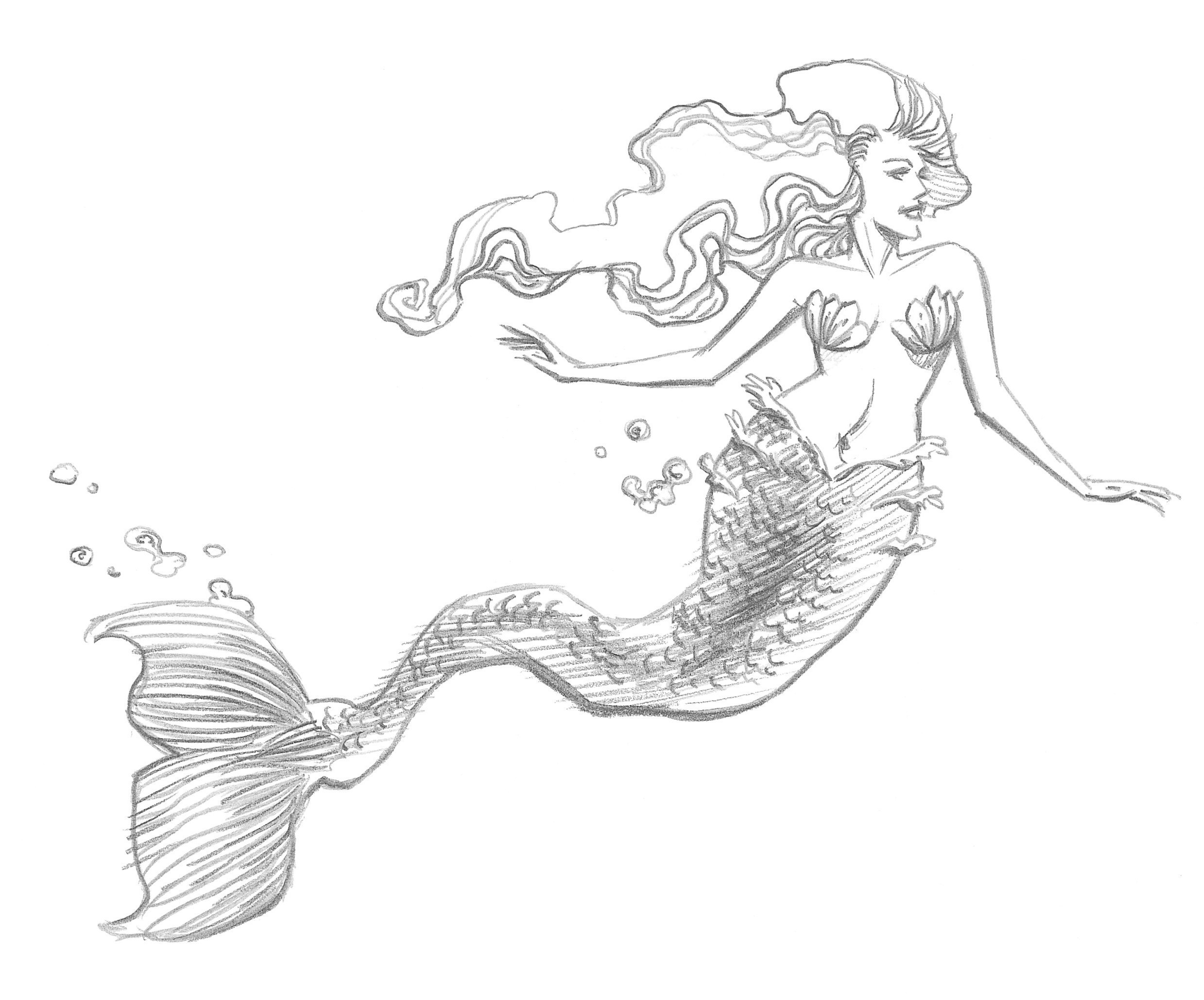 2478x2059 Mermaid Extract From Things To Draw - Line Drawing Mermaid