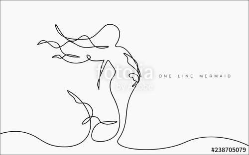 500x313 Pregnant Mermaid Fantasy Woman Vector Silhouette One Line Drawing - Line Drawing Mermaid