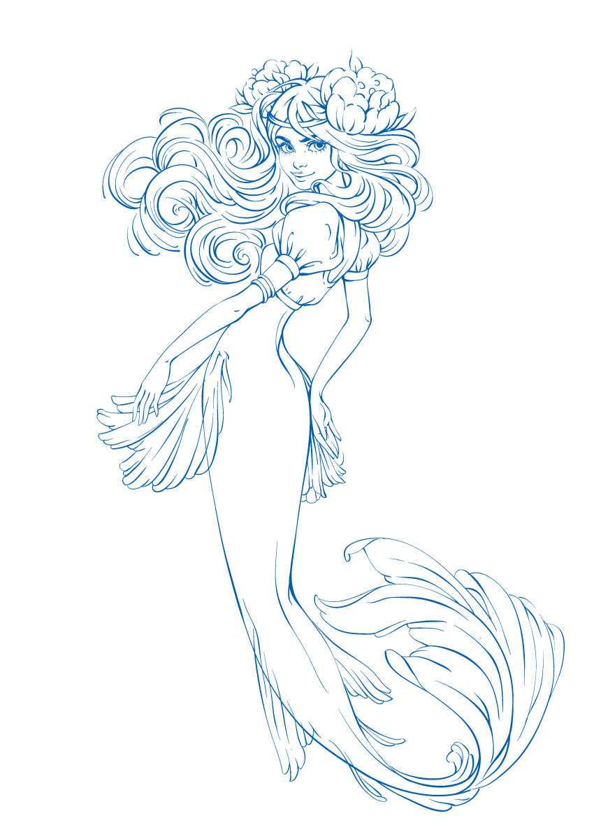 850x1200 How To Create A Watercolor Mermaid Illustration In Adobe Illustrator - Line Drawing Mermaid