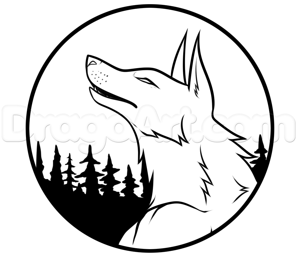 994x867 How To Draw A Wolf Moon, Step - Line Drawing Moon