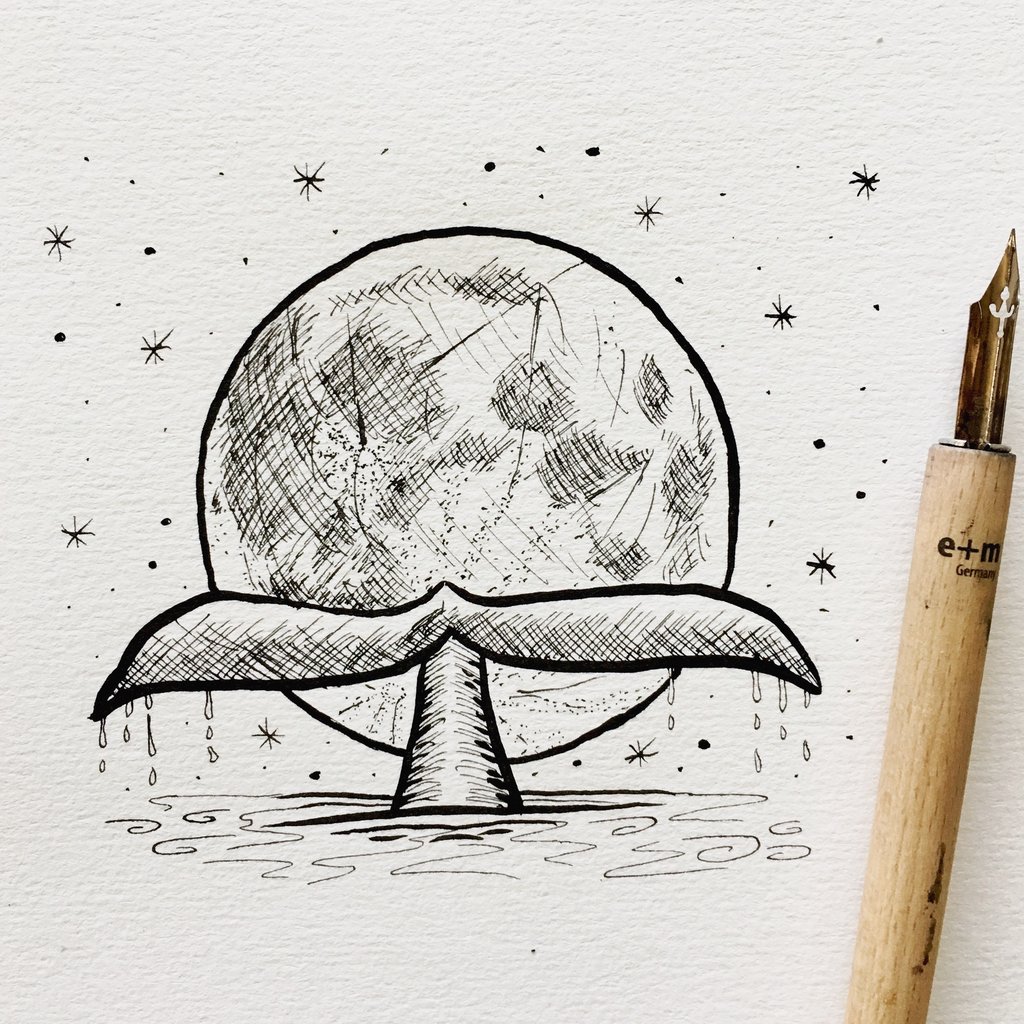 1024x1024 Inktober Drawing - Line Drawing Moon