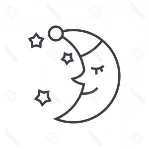 300x300 Photostock Vector Moon Face Sleep Time Vector Line Icon Sign - Line Drawing Moon