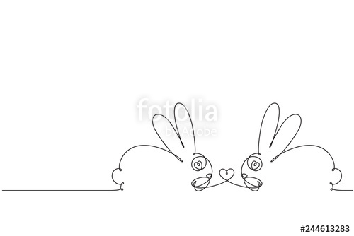 500x334 Couple Of Love Rabbits And A Heart Happy Bunny Continuous Line - Line Drawing Of A Bunny