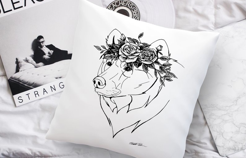 794x511 Double Sided Minimal Line Drawing Bear Botanical Flower Etsy - Line Drawing Of A Crown