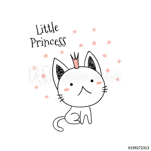 500x500 Hand Drawn Vector Illustration Of A Cute Funny Little Kitten - Line Drawing Of A Crown