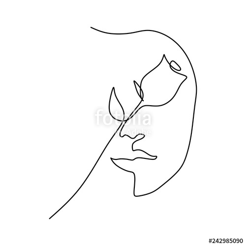500x500 Continuous Line Drawing Of Rose Flower And Girl Face Minimalism - Line Drawing Of A Girl