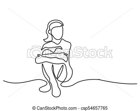 450x357 Continuous Line Drawing Sitting Beautiful Girl Vector Illustration - Line Drawing Of A Girl