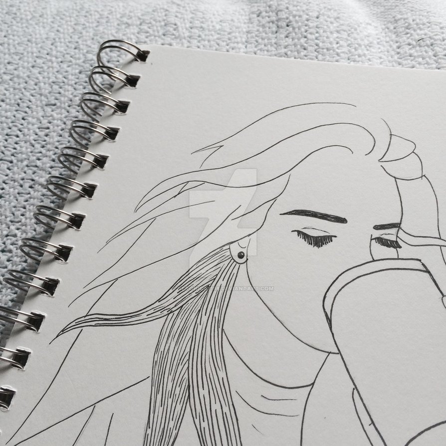 894x894 Girl Drinking Coffee Line Drawing - Line Drawing Of A Girl