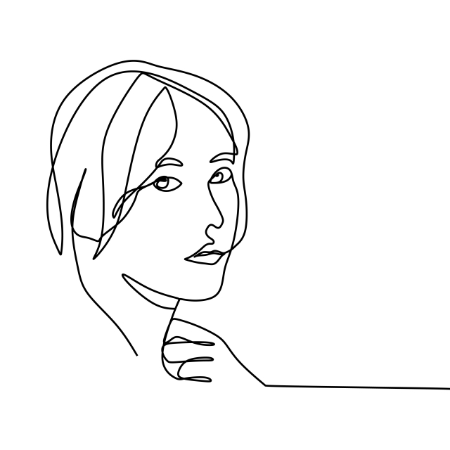 640x640 One Line Drawing Of Girl Face Vector Illustration, Decorative - Line Drawing Of A Girl