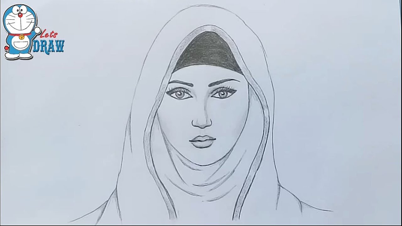 1280x720 A Girl With Hijab Pencil Sketch How To Draw A Hijab Girl - Line Drawing Of A Girl