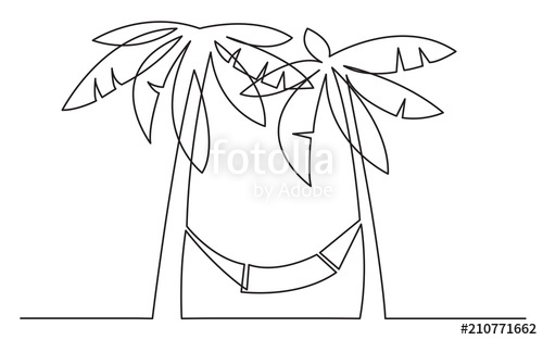 500x313 Continuous Line Drawing Of Palm Trees And Hammock Stock Image - Line Drawing Of A Palm Tree