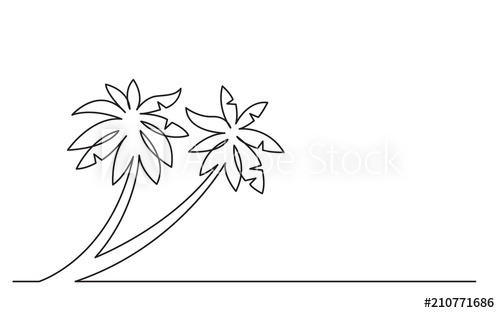 500x313 Continuous Line Drawing Of Palm Trees On Beach - Line Drawing Of A Palm Tree