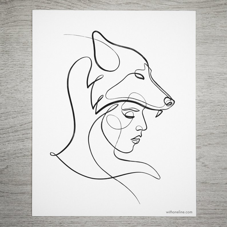 794x794 minimal wolf print tattoo ideas one line wolf art wolf etsy - Line Drawing Of A Wolf