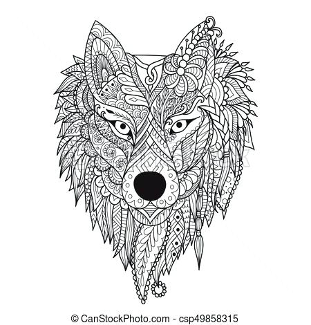 450x470 Wolf Design - Line Drawing Of A Wolf