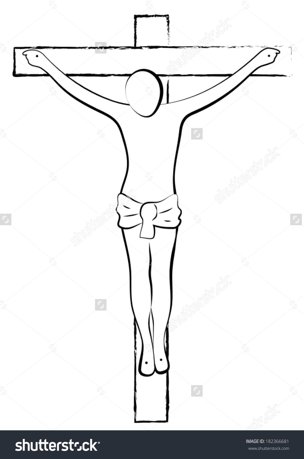 1059x1600 Black White Stylized Line Drawing Jesus Stock Vector - Line Drawing Of Cross