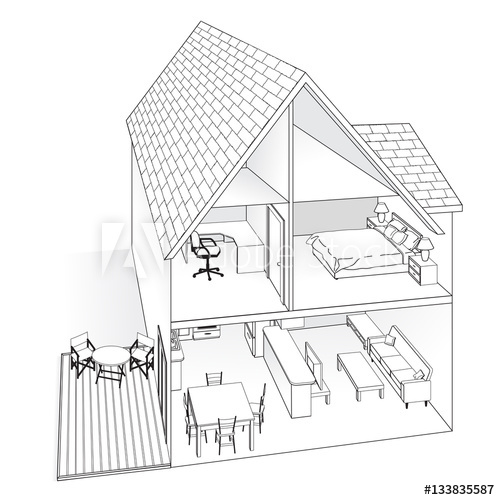 500x500 Line Drawing Of A Home Cross Section Showing Different Areas - Line Drawing Of Cross